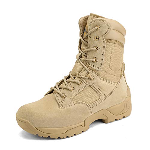 NORTIV 8 Mens Military Tactical Work Boots Hiking Side Zip Leather Outdoor Motorcycle Combat Boots Response