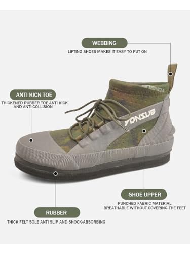 Rock Fishing Wading Boots with Felt Sole & Steel Studs – Anti-Slip Neoprene Reef Shoes for Men, Quick-Dry Breathable Drain...