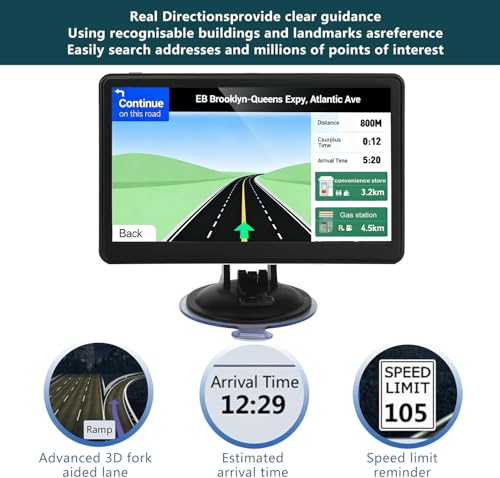 Car GPS Navigation, 2025 Map 7 inch Touch Screen Car GPS, Voice Turn Direction Guidance, Support Speed and Red Light Warni...