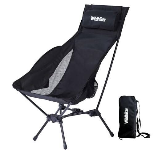 Wildhiker Portable Compact Folding Camping Chairs – Lightweight High Back with Pillow, Deep Recline, ArmPads, Side Pocket...