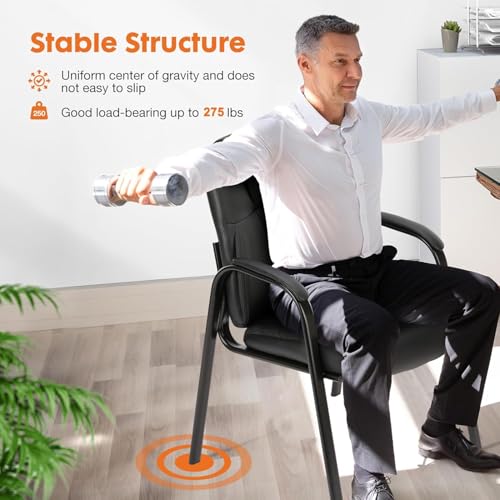 Sweetcrispy Waiting Room Office Guest Chairs Set of 2, PU Leather Big and Tall No Wheels Executive Office Chair with Padde...