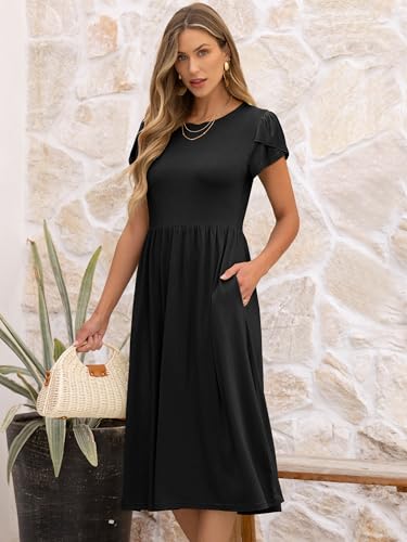 ANRABESS Women's Summer Short Sleeve A-Line Midi Dresses Casual Floral T-Shirt Dresses Flowy Beach Sundress with Pockets