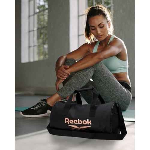 Reebok Duffle Bag - Lightweight Unisex Carry On Small Gym Bag - One Size Sports & Travel Duffel Bags for Men and Women, Plyo Jet Black With Rose Logo