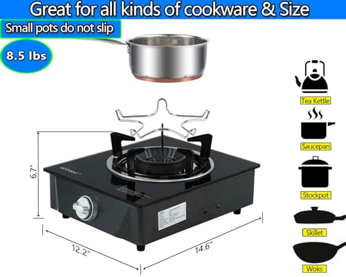 Horynar Propane Burner, Single Burner Propane Stove 15,000 BTU, Gas Stove Auto Ignition, Thickened High-temperature Glass,...