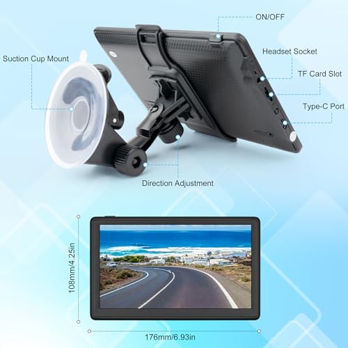 7 Inch GPS Navigator for Car, GPS Navigation System for Truck Commercial Drivers with 2025 US/CA/MX Offline Map Free Updat...