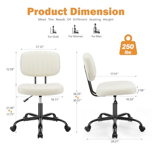 Sweetcrispy Small Office Desk Chair - Armless PU Leather with Comfy Lumbar Support, Height Adjustable Rolling Swivel Task ...