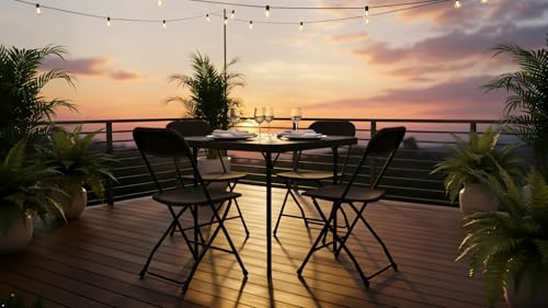 BTEXPERT 5 Piece Folding Card Table Portable and Chair Set, 34" Square Black Plastic Table 4 Adult Chairs for Board Games ...