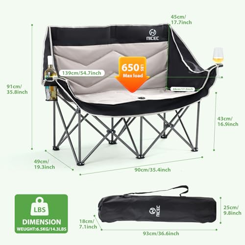 Nice C Double Padded Camping Chair, with Cup Holder, Cooler Bag, Bottle Opener Loveseat Camping Chair, with Cooler Bag, Wi...