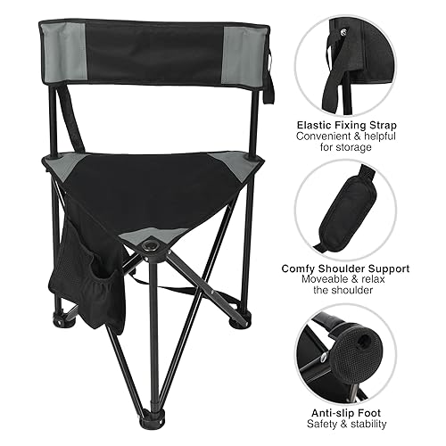 REDCAMP 2 Pack Tripod Camping Chairs Folding Lightweight, Portable 3 Legged Tripod Stool Seat with Backrest, Small Golf Ch...