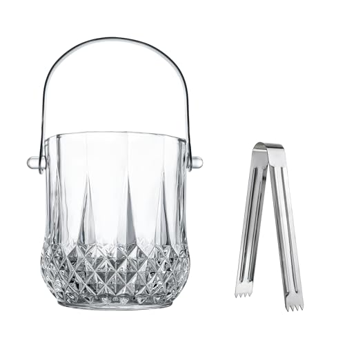 Glass Ice Bucket with Handle and Ice Tong Holds 37oz of Ice Clear Crystal Ice Buckets for Cocktail Bar Wine Home Bar Acces...