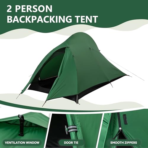 1-2 Person Lightweight Backpacking Tent - Waterproof Tent for 3 Season, Ultralight Camping Tent for Outdoor, Easy Setup fo...