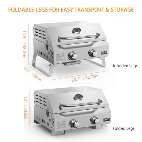 Onlyfire Tabletop Gas Grill 2 Burners and Grill Cover Bundle, 20" Stainless Steel Portable Propane Grill with Foldable Leg...