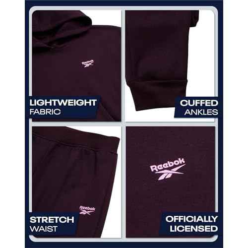 Reebok Girls Sweatsuit Set - 2 Piece Soft Long Sleeve Hoodie Sweatshirt and Sweatpants for Girls - Athletic Sweatsuit, Size 7, Plum