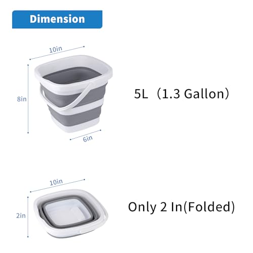 Craftend Collapsible Bucket, 5L 1.3Gallon Small Cleaning Mop Buckets for Household Outdoor Car Washing Tub Plastic Foldabl...