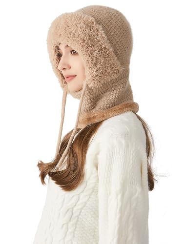 SEAUR Women One-Piece Slouchy Winter Beanie Hats Fleece Lined Scarf Mask Warm Cap Balaclavas Knitted Hat with Drawstring