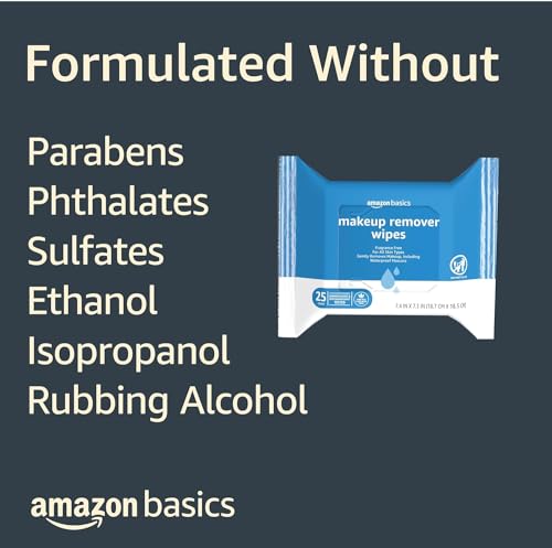 Amazon Basics Makeup Remover Wipes, Gentle Cleansing, Dermatologist Tested, Fragrance-Free, Plant Based, Alcohol-Free, Rem...