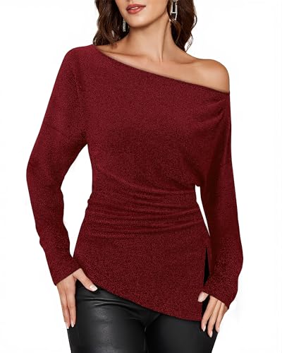 Lotusmile Women's Fall Winter Off The Shoulder Long Sleeve Blouse Dressy Casual Tops