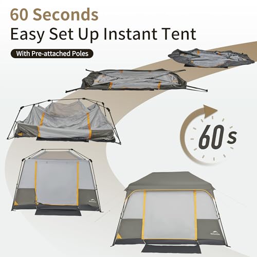 Naturehike Cape 4/6/8 Person Camping Tent, 60S Easy Setup Instant Tent Pop up Tent, Waterproof Large Tall 6/8 Person Tents...