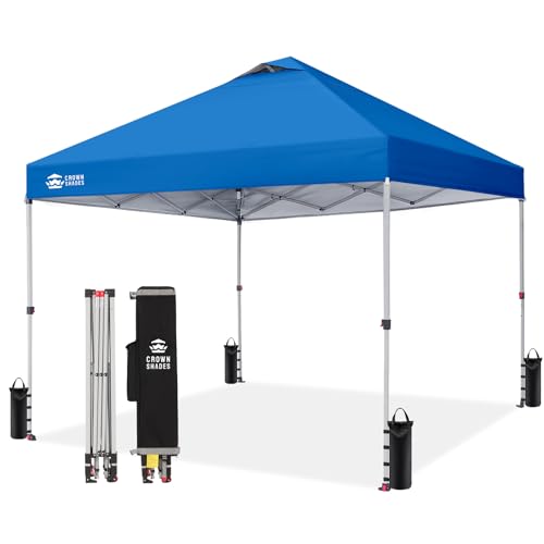 CROWN SHADES 10x10 Pop Up Canopy - Beach Tent with One Push Setup - Easy Outdoor Sun Shade for Events, Parties, Camping - ...