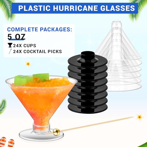 Baderke 24 Pack Plastic Martini Glasses with Gold Pearl Cocktail Picks Disposable Clear Mini Cocktail Cups Dessert Glasses...