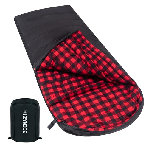 HiZYNICE Cold Weather Sleeping Bag 100% Cotton Flannel XXL for Adults Big and Tall,Free Compression Sack