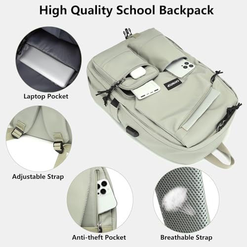 School Backpack College Bookbag for Teen — Student Aesthetic Bagpack for Girls 15.6 Inch Daypack with USB Charger Women La...
