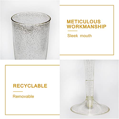 MR.FOAM Disposable Gold Glitter Champagne Flutes, 6PC Plastic Glasses for Parties, Toasting, Mimosa, Wedding and Shower Su...