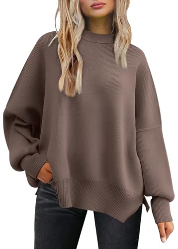 LILLUSORY Women's Oversized Batwing Sweaters 2025 Fall Outfits Trendy Crewneck Knit Side Slit Fashion Pullover Tops