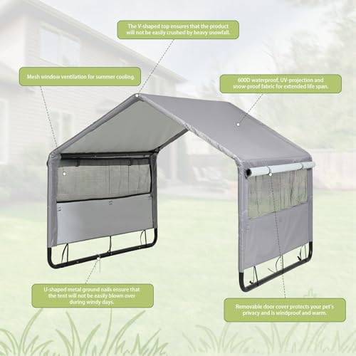 Large Dog House Shade Shelter Outdoor Tent for Large Medium Dogs, Outside Sun Rain Canopy Pet House for Homeless Cats Pigs...