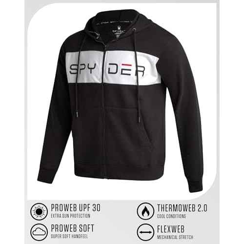 Spyder Mens Zip Up Hoodie - Super Soft Performance Fleece Sweatshirts for Men - Warm Athletic Hoodies for Running Walking Gym