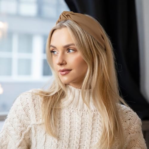 Knotted Fashion Hairbands and Hair Hoops: Non-Slip Top Knot Headbands with Leopard Print for Women and Girls - 4PCS Beige ...