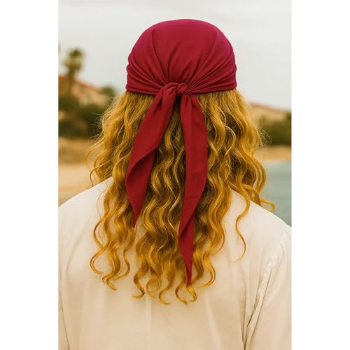 ThePirateDressing Large Linen Triangle Pirate Bandana–Oversized Headpiece for Adult Men Women–Halloween Medieval Costume Bandana Scarf Durag Accessory-Red