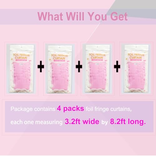 Light Pink Birthday Decorations - 4 Pack of 3.2x8.2ft Pink Foil Fringe Curtains Streamers Backdrop for Birthday Valentines...