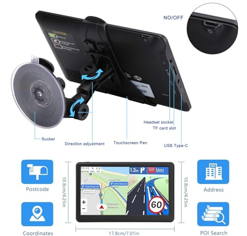 GPS Navigator for Car Truck RV, 7 Inch Touch Screen, Latest 2025 Maps for Car GPS, Support Voice Turn-by-Turn Guidance, Sp...
