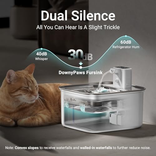 DownyPaws Cat Water Fountain Stainless Steel Wireless, 101 oz/3L FurSink Cordless Water Fountain for Cats, Battery Operate...
