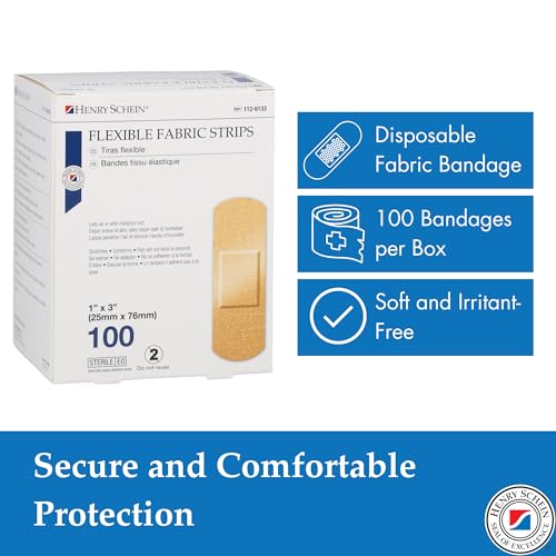 Henry Schein Sterile Adhesive Fabric Bandages, 1" x 3" – Box of 200 Flexible, Breathable Strips – Soft, Stretchable Wound ...