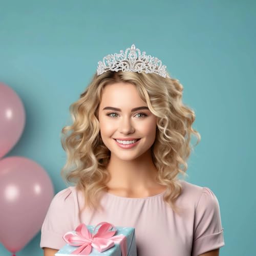 Schmoopy Tiara Crown for Women, Crystal Tiara for Bridal Prom Queen Birthday Wedding Party (A-Silver)