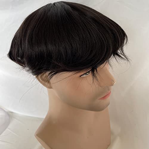 Men's Hairpiece European Human Hair Toupee 10x8inch HD Swiss Lace Super Thin Skin Back Hair Replacement Wig Natural Black Color