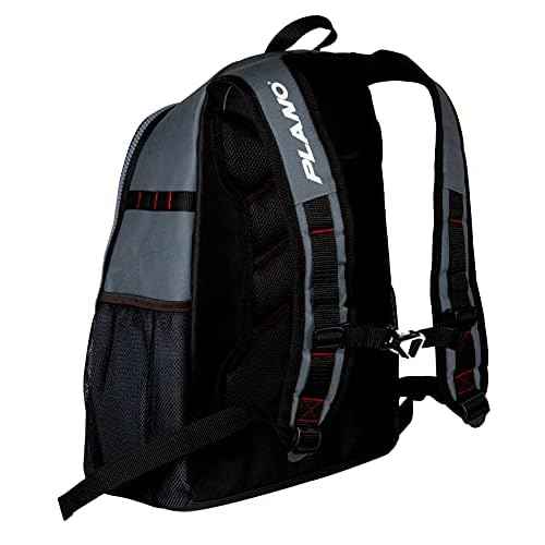 Plano Weekend Series 3700 Backpack, Gray with Red, Black, & White Accents, Includes 2 3700 Stowaway Utility Boxes, Premium Tackle Storage, Soft Tackle Storage Bag