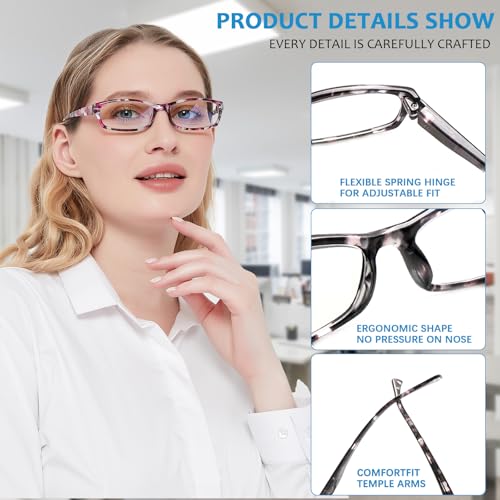 VIDEBLA 5 Pack Computer Reading Glasses Men and Women Anti Eyestrain Blue Light Blocking Glasses for Reading (5 Mix-2, 2.50)