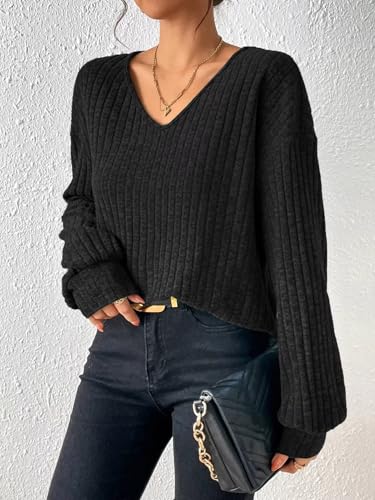 Women's Fall V Neck Sweaters 2025 Loose Fit Lightweight Casual Tunic Fashion Tops