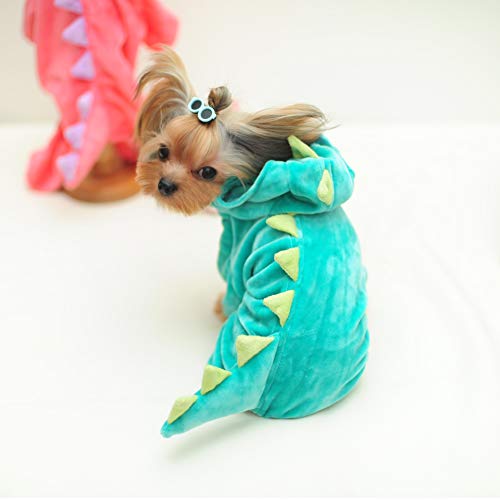 NIULA Dinosaur Dog Halloween Costume Pet Dino Hoodie for Small & Medium Dogs Green (Green,M)