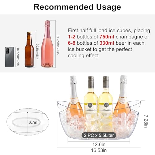 Ice Buckets for Parties 2 Packs,Ice Bucket with Scoops&Metal Wine Bottle Opener,Large Acrylic Ice Champagne Buckets Tub fo...