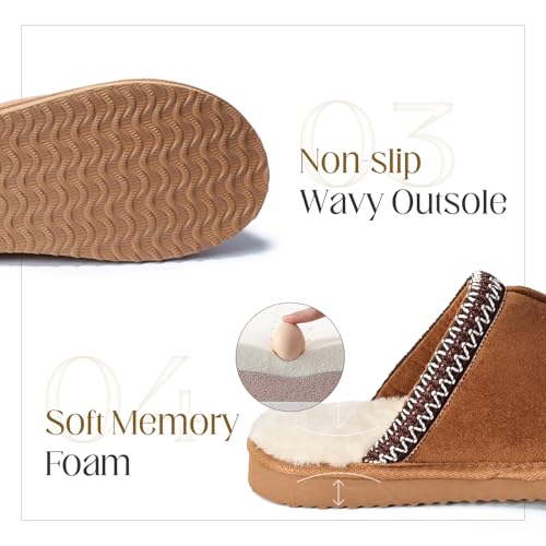 OOW Fuzzy Slippers for Women Cozy House Shoes Winter Warm Memory Foam Slipper for Indoor and Outdoor Faux Fur Mules Cute F...