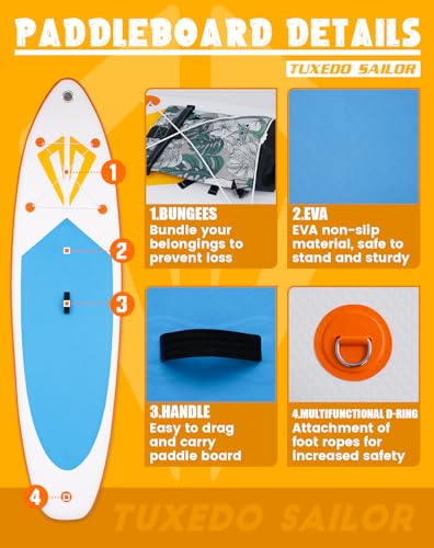 Tuxedo Sailor 10'6"×33"×6" Inflatable Stand Up Paddle Board with Premium SUP Accessories,Paddle Boards for Adults & Youth ...