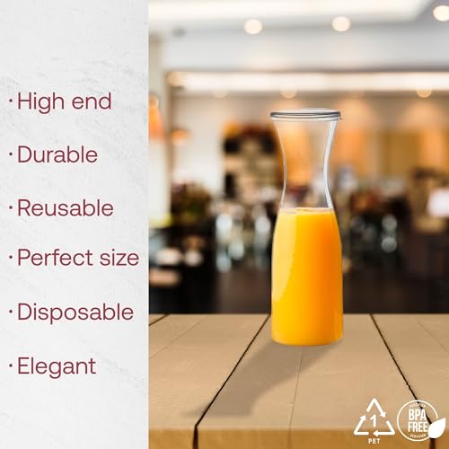 35 oz Clear Plastic Drink Servers with Lids (12 Piece Set) – Disposable Carafe for Juice & Carafes for Mimosa Bar – Sangri...