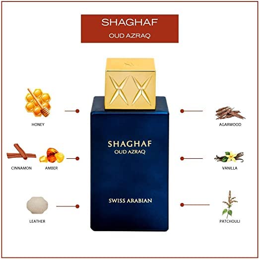 Swiss Arabian Shaghaf Oud Azraq, Limited Edition - Luxury Products From Dubai - Long Lasting and Addictive EDP Spray Fragrance - Seductive, Signature Aroma - Luxurious Scent of Arabia - 2.5 oz