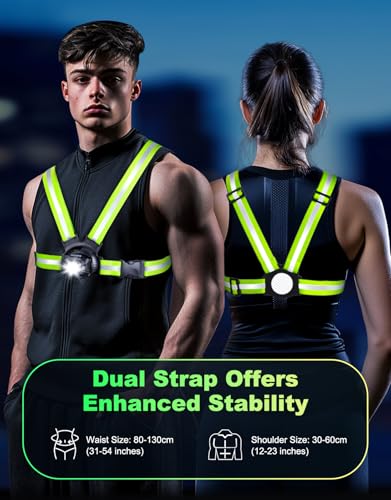 ISEYOU Running Lights for Runners, 500 Lumens Running Light with 45° Adjustable Tilt, 360° Reflective Vest & IPX4 Waterpro...
