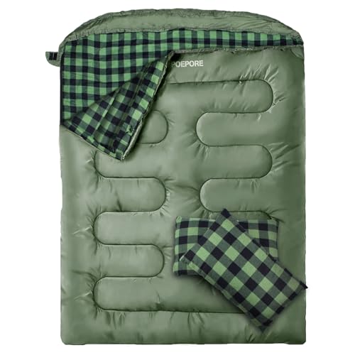POEPORE Double Sleeping Bag Flannel for Adults with 2 Pillows 2 Person Sleeping Bags Camping XXL Queen Size Two Person Sle...