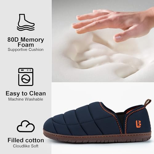 LongBay Men's Outdoor Slippers Two Tone Warm Memory Foam Slip On Indoor House Shoes bedroom Loafers
